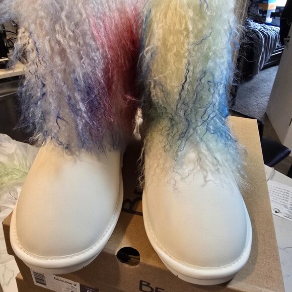 BEARPAW Boo Real Lamb Fur Lined Boots White / Rainbow Women's Size 8 NEW RARE - Picture 3 of 14